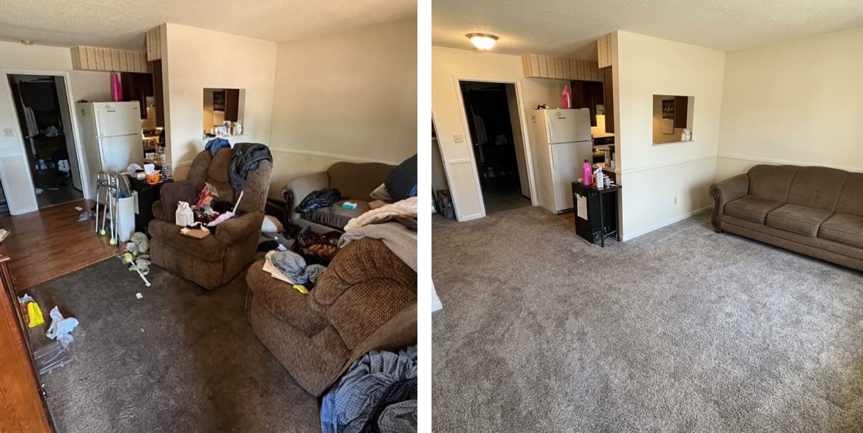 Cluttered room cleared to a clean empty space