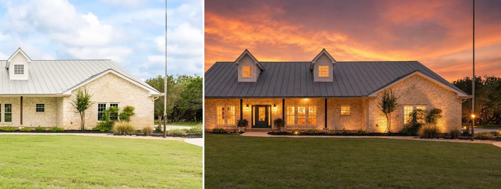 Property exterior transformed to a twilight hero shot