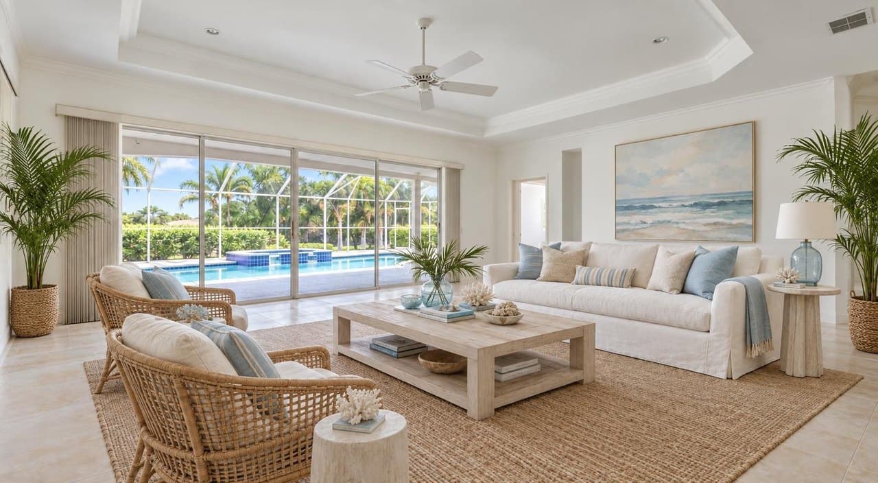 Pool home, Florida, styled Coastal