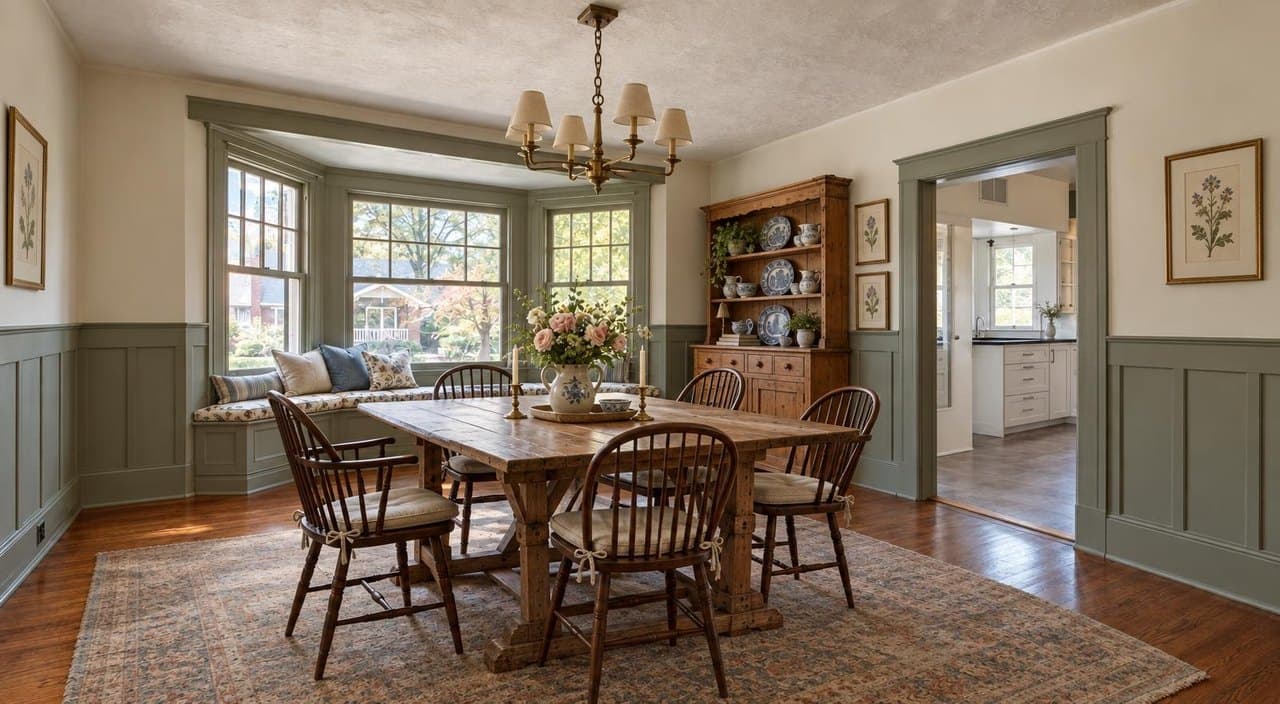 Foursquare dining room, Ohio, styled English Cottage