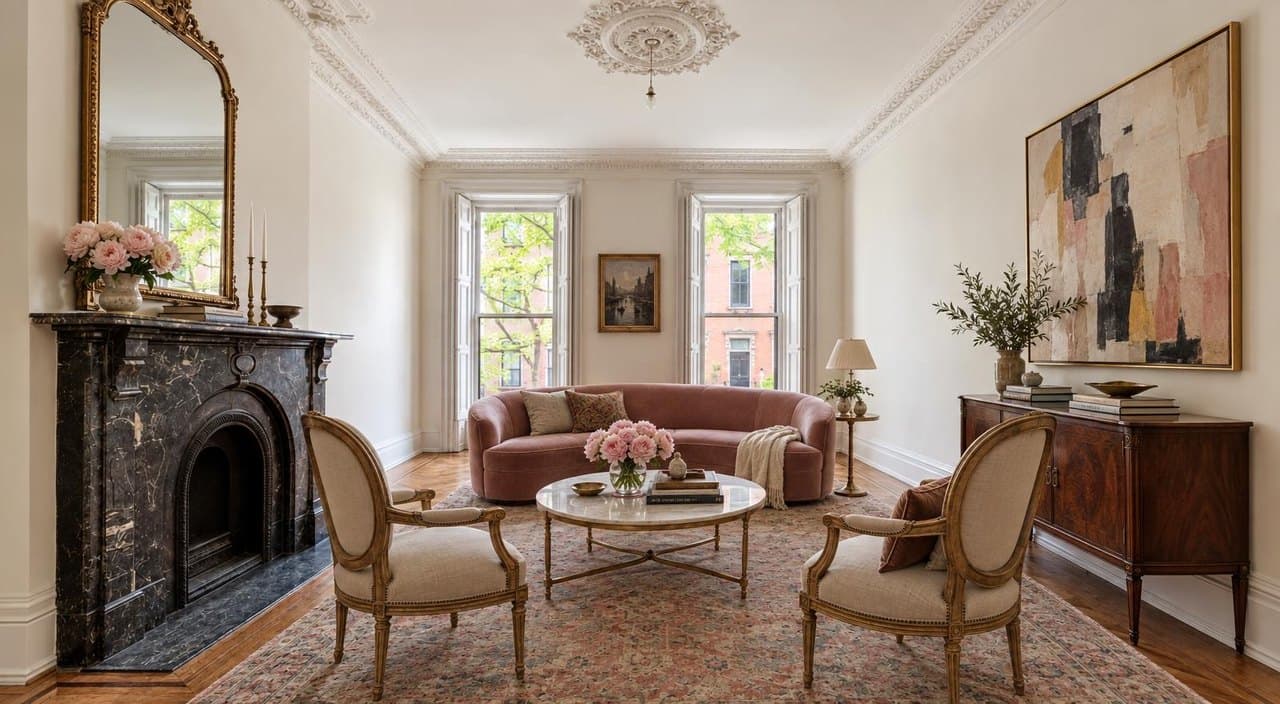 Brownstone parlor, New York, styled Parisian